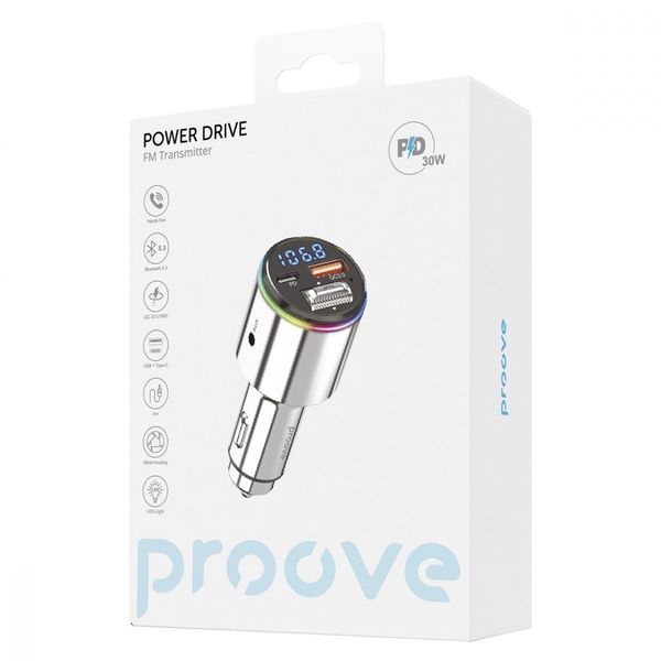 АЗП Proove FM Launcher Power Drive 30W (PD+QC3.0) Type-C+USB silver 508820012 фото