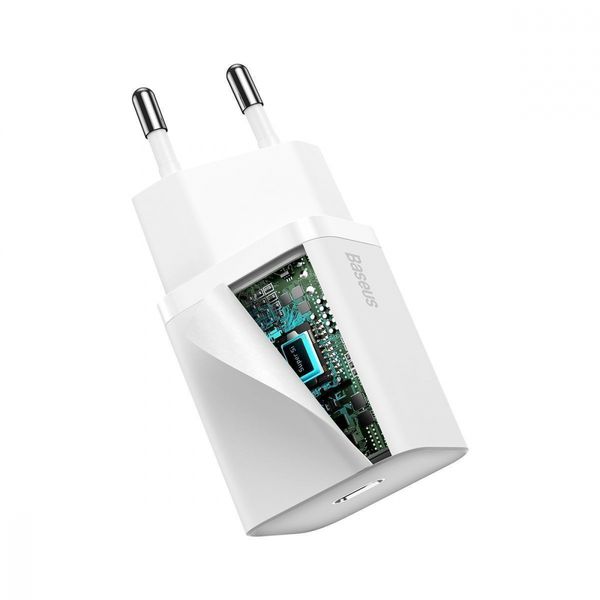 МЗП Baseus Super Silicone PD Charger 20W (1Type-C) + With Cable Type-C to Lightning white 306970003 фото