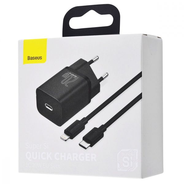МЗП Baseus Super Silicone PD Charger 20W (1Type-C) + With Cable Type-C to Lightning black 306970001 фото