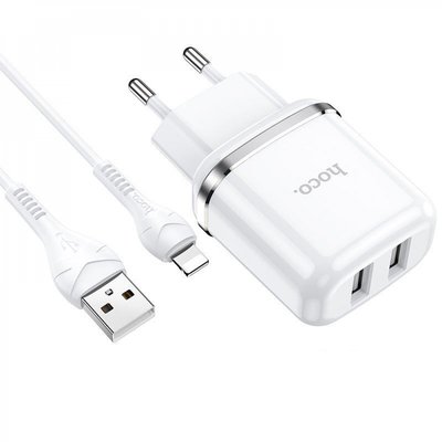 МЗП Hoco N4 Aspiring + Cable (Lightning) 2.4A 2USB white 307740003 фото
