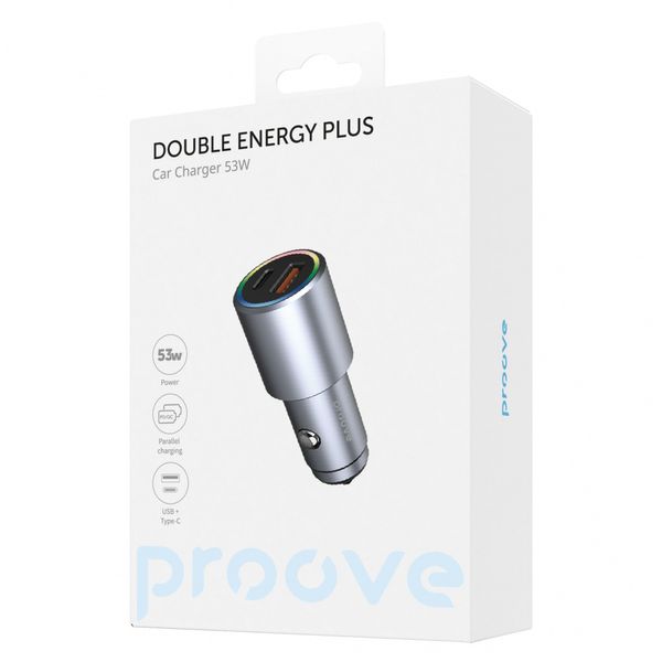 АЗП Proove Double Energy Plus 53W (USB + Type-C) metal gray 488590092 фото