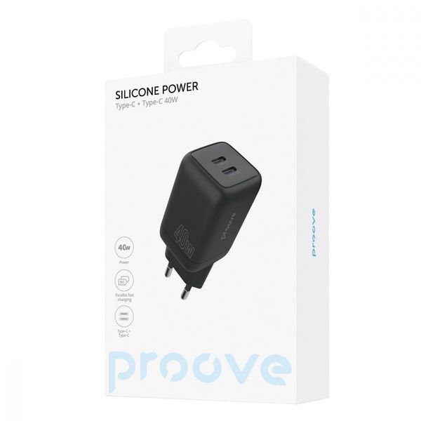 МЗП Proove Silicone Power 40W (Type-C + Type-C) black 491840001 фото