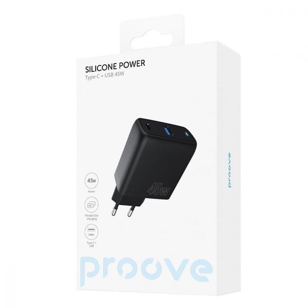 МЗП Proove Silicone Power 45W (Type-C + USB) black 491850001 фото