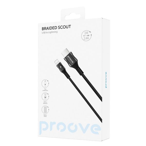 Кабель Proove Braided Scout Lightning 2.4A (1m) black 488510001 фото