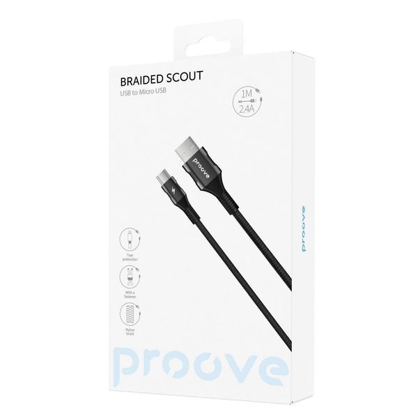 Кабель Proove Braided Scout Micro USB 2.4A (1m) black 488530001 фото
