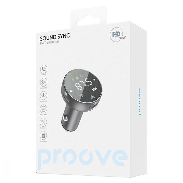 АЗП Proove FM Launcher Sound Sync 30W (PD+QC3.0) Type-C+USB gray 508800010 фото