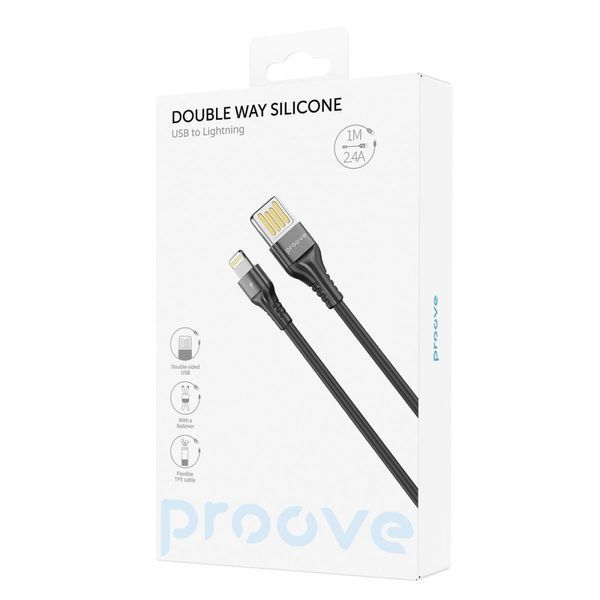 Кабель Proove Double Way Silicone Lightning 2.4A (1m) black 505060001 фото