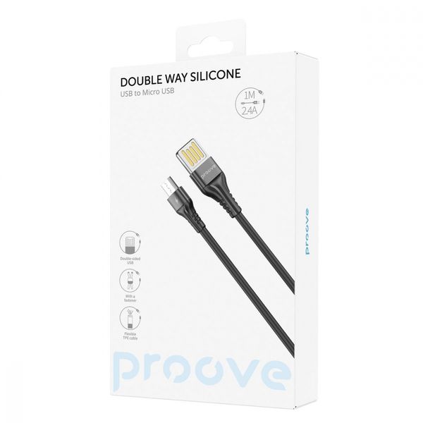 Кабель Proove Double Way Silicone Micro USB 2.4A (1m) black 505070001 фото