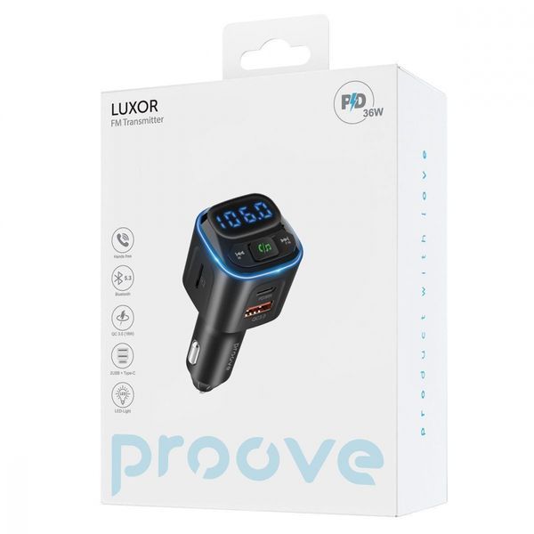 АЗП Proove FM Launcher Luxor 36W (PD+QC3.0) Type-C+USB black 555630001 фото