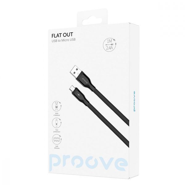 Кабель Proove Flat Out Micro USB 2.4A (1m) black 504930001 фото